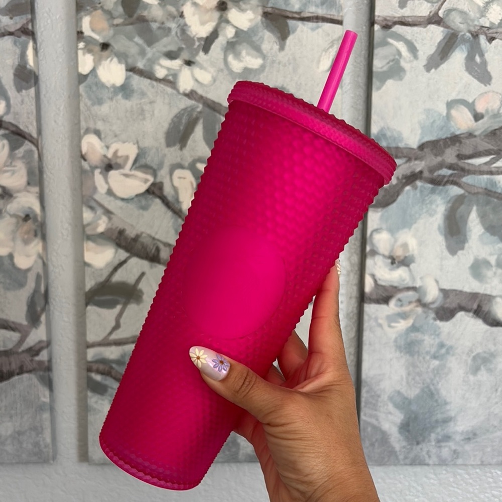 Vibrant Pink Tumbler with Straw